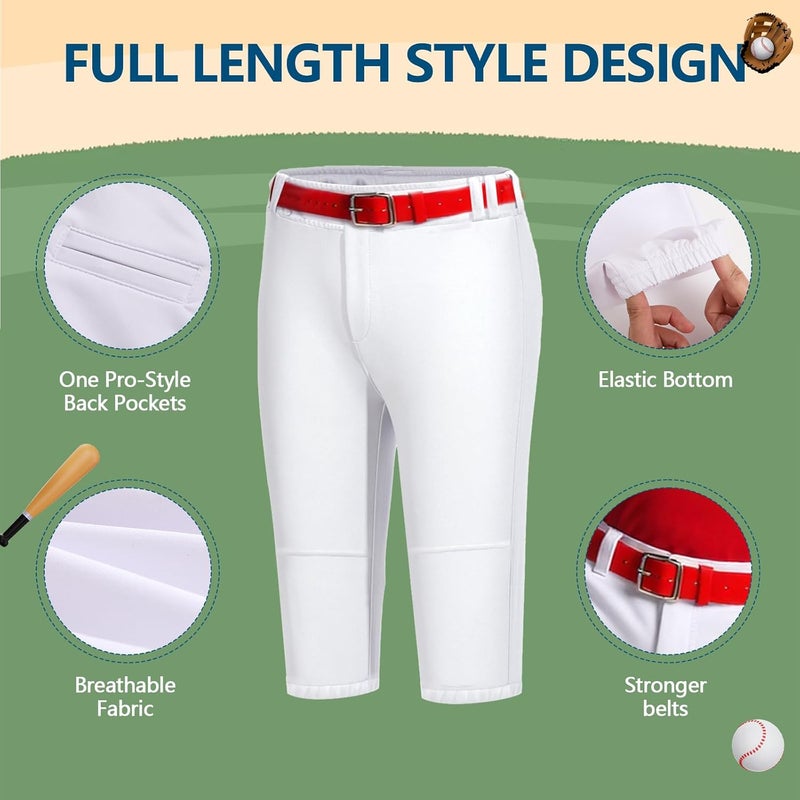CHCLACE Toddler Baseball Pants - Kids Tee Ball Pants for Boy Girl, Includes: Red Belt and Baseball Socks - Image 3